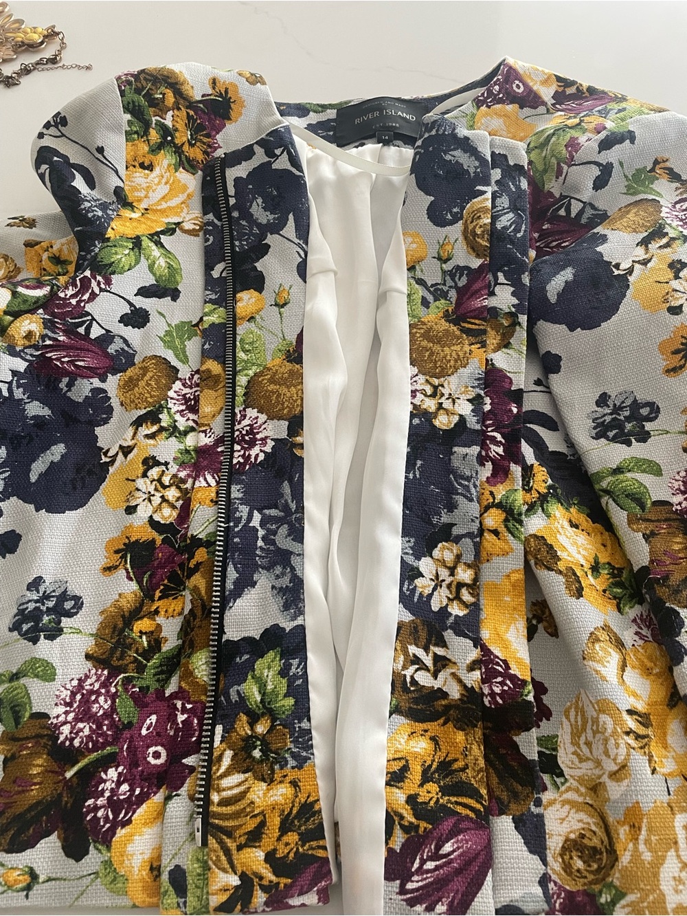 River Island Women's Floral Blazer Jacket - Cream Multi